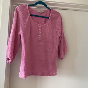 LOFT Pink Ribbed Buttoned Blouse
